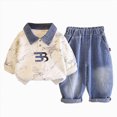 thumbnail image 1 of Toddler Baby Boy Clothes Infant Fall Winter Outfits Striped Waffle Long Sleeve Crewneck Sweatshirts Pants 2-3Years, 1 of 9