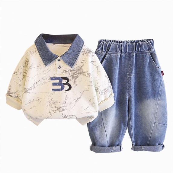 Toddler Baby Boy Clothes Infant Fall Winter Outfits Striped Waffle Long Sleeve Crewneck Sweatshirts Pants 2-3Years