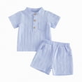 thumbnail image 1 of Toddler Baby Boy Clothes Kids Boys Outfit Sets Button Up Short Sleeve Henley Shirts and Shorts Set 2 Piece, 1 of 4