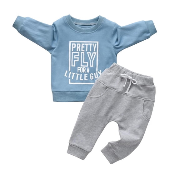 Toddler Baby Boy Clothes Letter Long Sleeve Cotton Tops and Long Pants Set Fall Sweatsuits Outfits Blue 18-24 Months