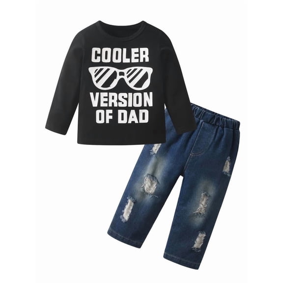 Toddler Baby Boy Clothes Letter Long Sleeve Tops and Jeans Set Fall Winter Outfits 2-3T