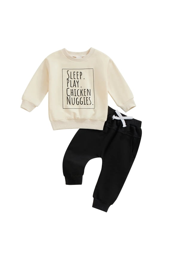 Toddler Baby Boy Clothes Letter Print Long Sleeve Sweatshirt Pullover Tops and Jogger Pants 6 12 18 24 Months 2T 3T Cute Fall Winter Outfit