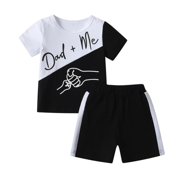 Toddler Baby Boy Clothes Letter Short Sleeve Contrast Color Tops and Shorts Casual Summer Outfits Set White 12-18 Months