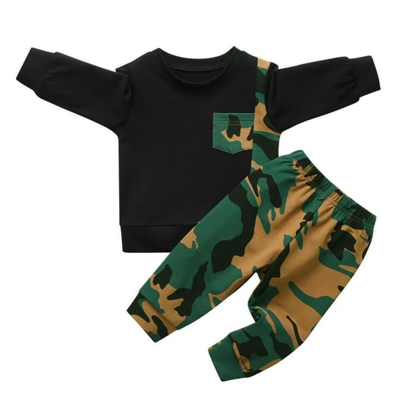 Toddler Baby Boy Clothes Long Sleeve Cotton Tops and Long Pants Camouflage Set Fall Sweatsuits Outfits Black 3-4T