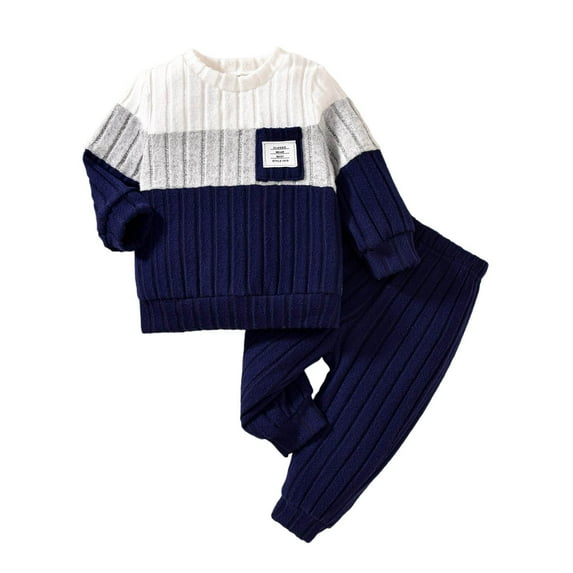 Toddler Baby Boy Clothes Patchwork Pullover 2Pcs Pants Set Long Sleeve Sweater Sweatsuit Cute Fall Winter Outfits