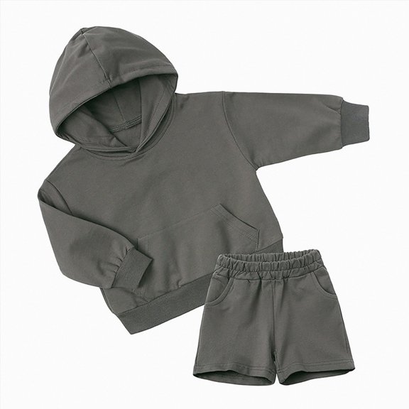 Toddler Baby Boy Clothes Set Fall Winter Outfit, Toddler Kids Girls Boys Solid Long Sleeve Hoodie Sweatshirt + Shorts Outfits Toddler Winter Outfits Set,Grey,2-3 Years