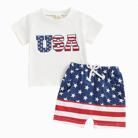 Toddler Baby Boy Independence Day Outfit 6 12 18 24 Months 2T 3T 4T USA Letter Print Short Sleeve Top And Pocket Shorts Boys Patriotic Outfit Set