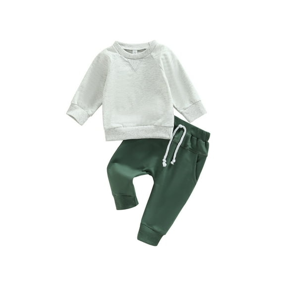 Toddler Baby Boy Clothes Set Solid Color Long Sleeve Crewneck Sweatshirt Top Casual Pants Set 2PCS Fall Winter Outfits