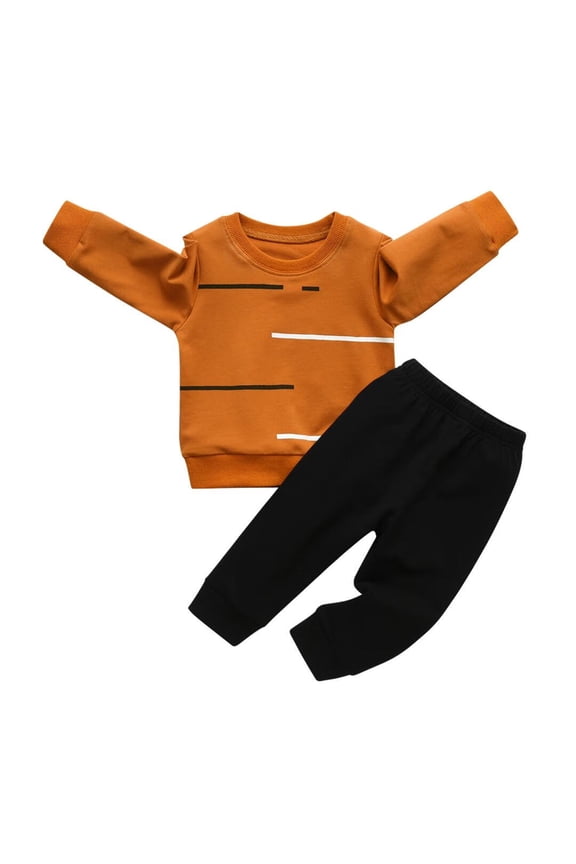 Toddler Baby Boy Clothes Solid Long Sleeve Cotton Tops and Long Pants Set Fall Sweatsuits Outfits Orange 3-4T