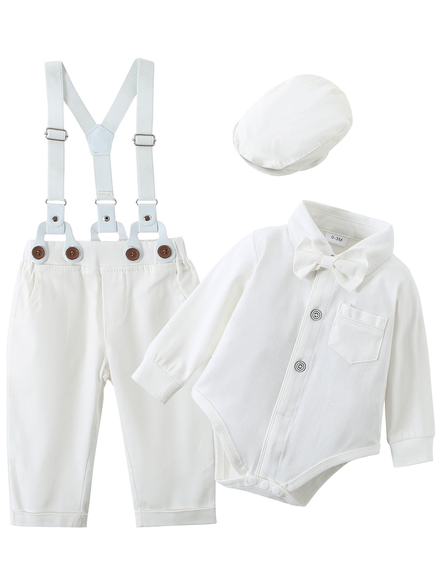 Toddler Baby Boy Clothes Suit 0-18 Months 4pcs Suspender Pants Plaid Shirt Dress Clothes Infant Set