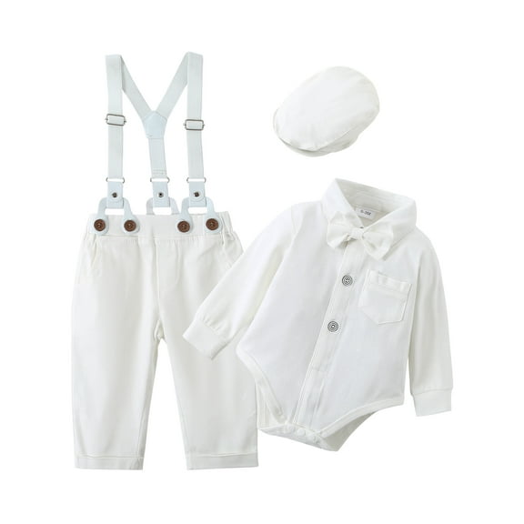 Toddler Baby Boy Clothes Suit 0-18 Months 4pcs Suspender Pants Plaid Shirt Dress Clothes Infant Set