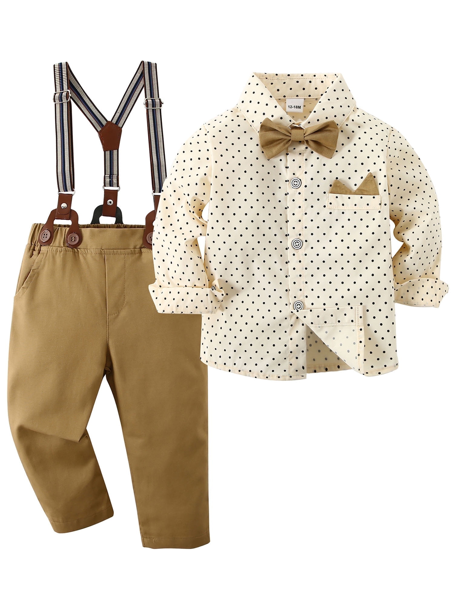 Toddler Baby Boy Clothes Suit 1-5T Gentleman Party Formal Dress Shirt Bowtie Suspender Pants 3pcs