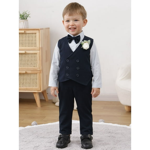 Toddler Baby Boy Clothes Suit 1-5T Wedding Outfits Formal Dress Shirt Vest Waistcoat Suspender Pants Corsage 5pcs