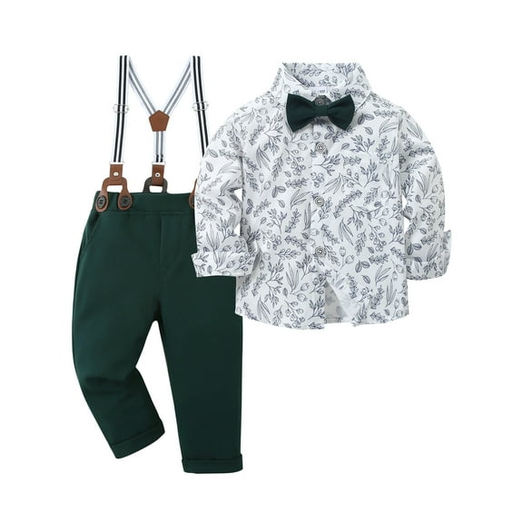 Toddler Baby Boy Clothes Suit 1-5T Wedding Outfits Formal Floral Dress Shirt Bowtie Suspender Pants