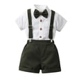 thumbnail image 1 of suguoo Toddler Baby Boy Clothes Suit Gentleman Wedding Outfits Summer Formal Dress Short Shirt Bowtie Suspender Pants Dark Green 6-9 Months, 1 of 6