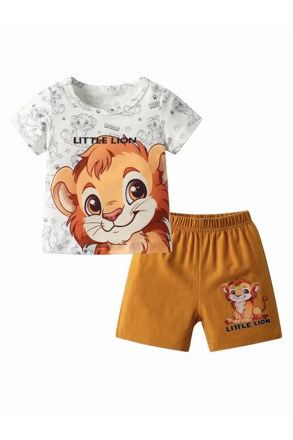 Toddler Baby Boy Clothes Summer Cartoon Style Short Sleeve T-Shirt and Shorts Outfits Sets White 2-3T