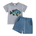 thumbnail image 1 of Toddler Baby Boy Clothes Summer Fish Print Short Sleeve T Shirt Pockets Shorts Set Infant 2 Piece Casual Outfits, 1 of 7