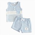 thumbnail image 1 of Toddler Baby Boy Clothes Summer Outfits Clothing Set Color Block Striped Sleeveless Top Drawstring Shorts Casual Daily Wear Size 3-6 Months, 1 of 6