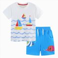 thumbnail image 1 of Toddler Baby Boy Clothes Summer Outfits Sailboat Print T-Shirt & Striped Shorts, Summer Vacation Clothes 4-5 Years, 1 of 9