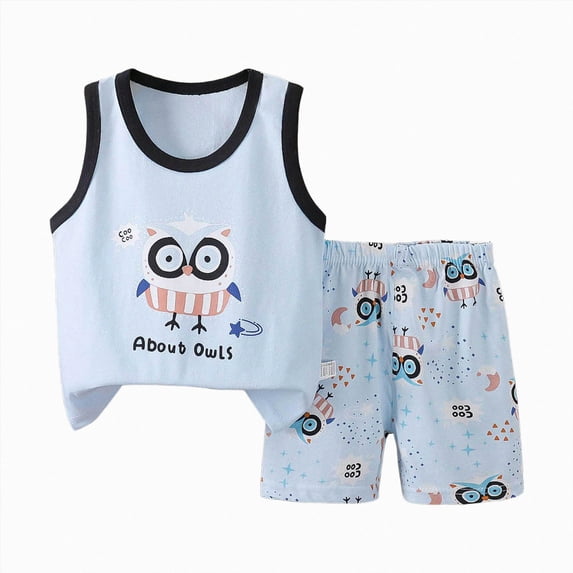 Toddler Baby Boy Clothes Summer Outfits Vest Outfit Elephant Owls Bear Dino Print Sleeveless Top Printed Shorts Casual Playwear 3 6 12 18 24 Months 3T 4T 5T 6T