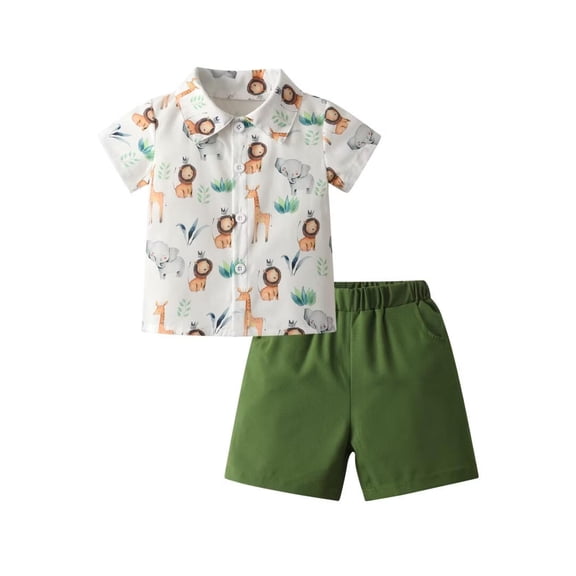 Toddler Baby Boy Clothes Summer Print Animal Short Sleeve Shirt and Shorts Outfits Sets Green 6-9 Months