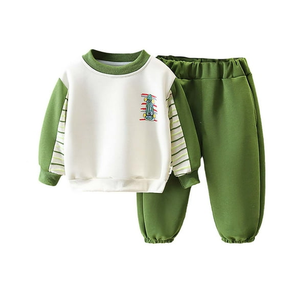 Toddler Baby Boy Clothing Sets, Boys Fall Outfits, Kids Outfits Sets 2 Piece Winter Long Sleeve Crew Neck Fleece Sweatshirts and Joggers Set G-Green 2T