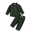 thumbnail image 1 of Toddler Baby Boy Cotton Linen Pants Set Solid Color Long Sleeve Button Down T-Shirt Tops and Pants Outfit 0-4T, 1 of 5