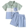 thumbnail image 1 of Toddler Baby Boy Cotton Linen Shorts Outfits 2 Piece Short Sleeve Button Shirt Shorts Set Summer Casual Clothes, 1 of 7