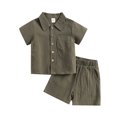 thumbnail image 1 of Toddler Baby Boy Cotton Linen Summer Clothes Solid Button Down Pockets Blouse Top+Short Pant 2pcs Outfits, 1 of 10