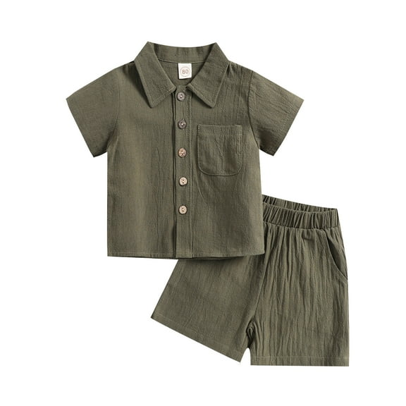 Toddler Baby Boy Cotton Linen Summer Clothes Solid Button Down Pockets Blouse Top+Short Pant 2pcs Outfits