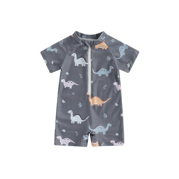 Toddler Baby Boy Dinosaur Swimsuit 6 12 18 Months 2T 3T Half Zip Up Short Sleeve Rash Guard Infant Beachwear Bathing Suit