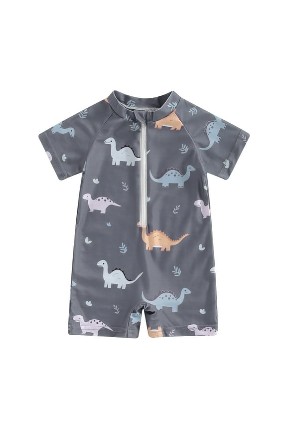 Toddler Baby Boy Dinosaur Swimsuit 6 12 18 Months 2T 3T Half Zip Up Short Sleeve Rash Guard Infant Beachwear Bathing Suit