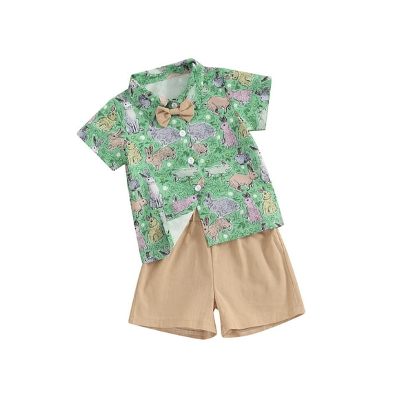 Toddler Baby Boy Easter Day Outfit Bowtie Short Sleeve Shirt Top and Shorts Easter Gentleman Set