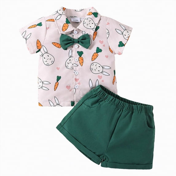Toddler Baby Boy Easter Outfits Set Lapel Bow Tie Shirt Top with Solid Shorts Kids Boys Clothing Sets Easter Print
