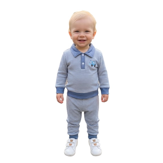 Toddler Baby Boy Fall Outfit Collared Long Sleeve Sweatshirt and Pants 2Pcs
