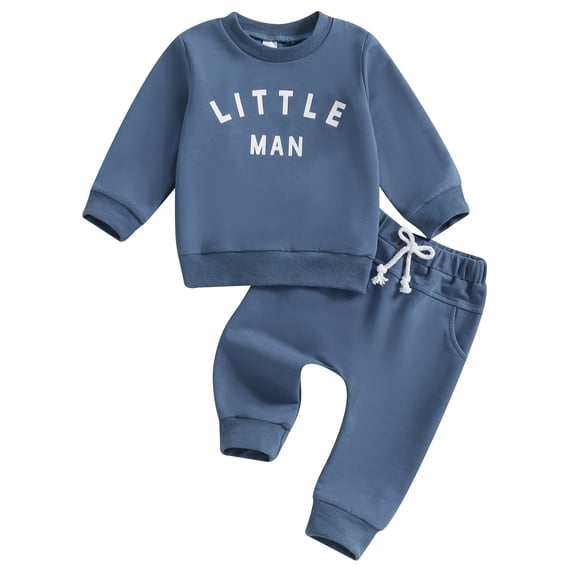 Toddler Baby Boy Fall Outfits 6 12 18 24 Months 2T 3T Letter Pattern Long Sleeve Crew Neck Tops with Elastic Waist Pants 2 Pcs Clothing Set