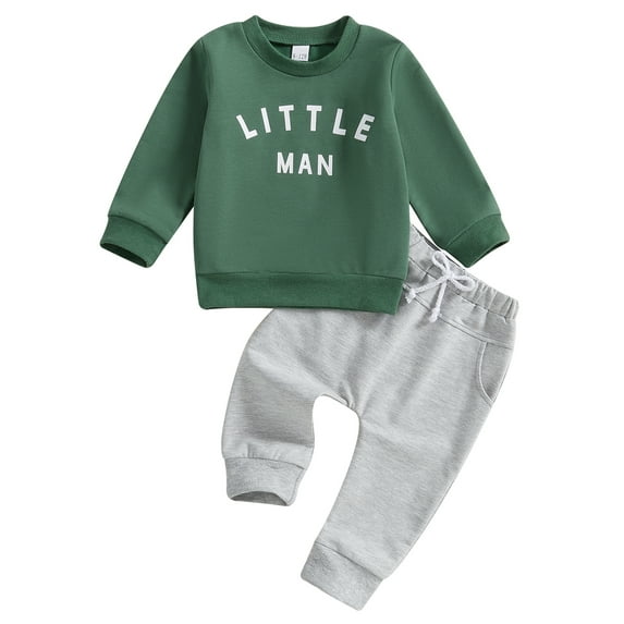 Toddler Baby Boy Fall Outfits 6 12 18 24 Months 2T 3T Letter Pattern Long Sleeve Crew Neck Tops with Elastic Waist Pants 2 Pcs Clothing Set
