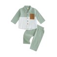 thumbnail image 1 of Toddler Baby Boy Fall Outfits Long Sleeve Contrast Color Shirt Pants Set, 1 of 7