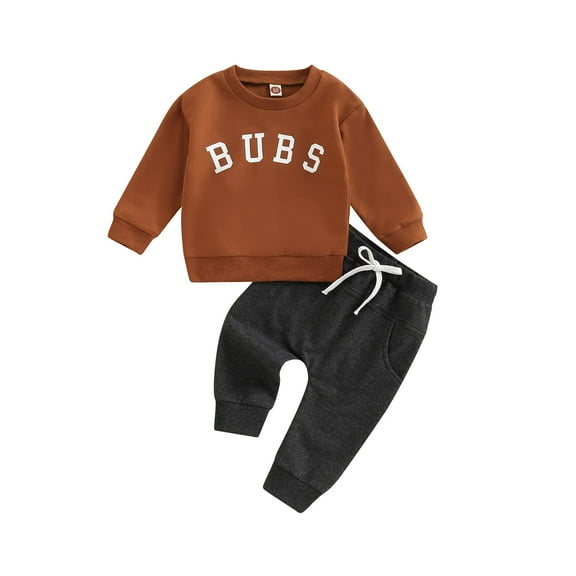 Toddler Baby Boy Fall Winter Clothes 6M 12M 18M 24M 3Y Bubs Long Sleeve Sweatshirt and Pants Set 2 Piece Sweatsuit Outfit
