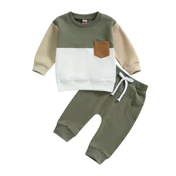 Toddler Baby Boy Fall Winter Clothes 6M 12M 18M 24M 3Y Color Block Long Sleeve Shirt Top and Pants Sweat Suit Outfit Clothing Set