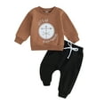 thumbnail image 1 of Toddler Baby Boy Fall Winter Clothes Outfits 6M 12M 18M 24M 3Y Letters Crewneck Sweatshirt Tops Jogger Pants Sets Sweatsuit, 1 of 9
