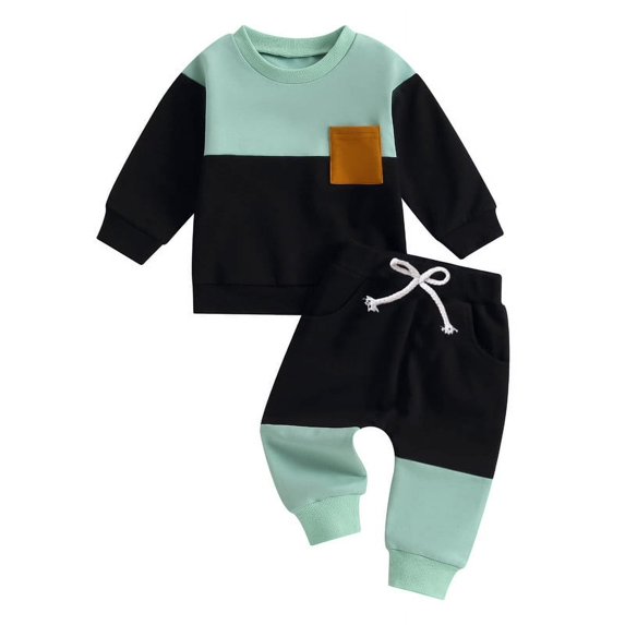 Toddler Baby Boy Fall Winter Outfit Contrast Color Long Sleeve Sweatshirts Stretch Jogger Pants