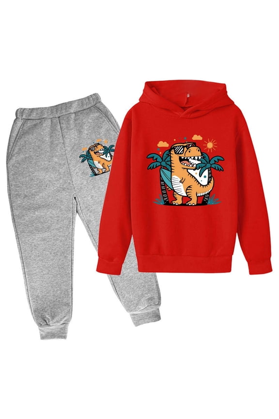 Toddler Baby Boy Fall Winter Outfit Pullover Dinosaur Hoodie Jogging Pants Tracksuit Suit Regular Fit 2 Piece Outfits,White,4-5 Years