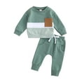 thumbnail image 1 of Toddler Baby Boy Fall Winter Outfits 6M 12M 18M 24M 3Y Color Block Crewneck Sweatshirt Casual Pants 2Pcs Clothes Set, 1 of 10