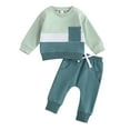 thumbnail image 1 of Toddler Baby Boy Fall Winter Outfits 6M 12M 18M 24M 3Y Color Block Crewneck Sweatshirt Casual Pants 2Pcs Clothes Set, 1 of 10