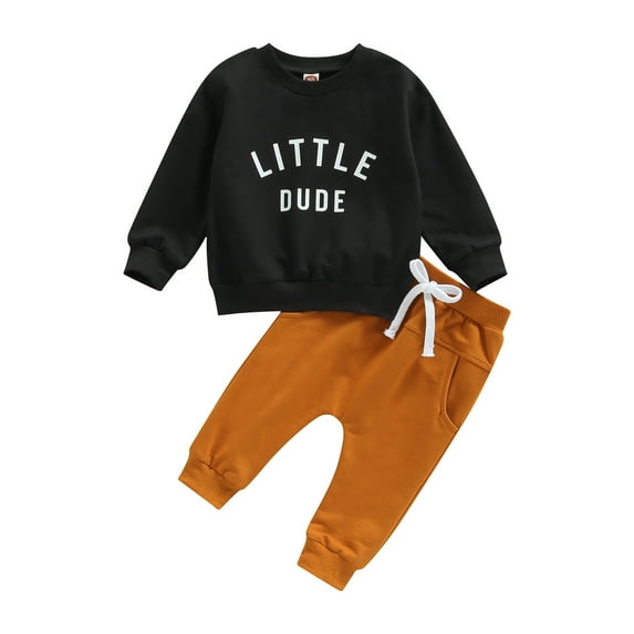 Toddler Baby Boy Fall Winter Outfits 6M 12M 18M 24M 3Y Letter Crewneck Sweatshirt Casual Pants 2Pcs Clothes Set