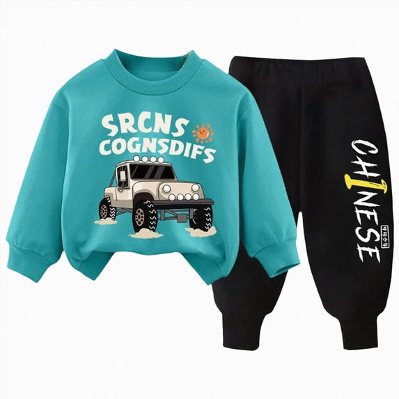 Toddler Baby Boy Fall Winter Sweatshirt Outfit Clothes Long Sleeve Pullover Tops Joggers Pants Set(Light Blue,12-18 Months)
