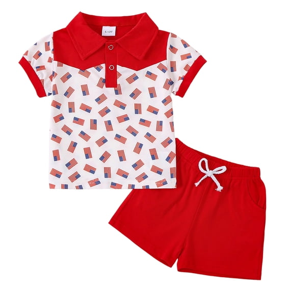 Toddler Baby Boy Fourth of July Outfit Letter Embroidery USA T-Shirt Casual Solid Color Shorts Sets Infant Summer Clothes,Red
