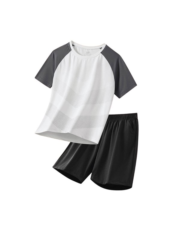 Toddler Baby Boy Girl 2 Piece Summer Outfits Kids Athletic Quick Drying Sports Short Sleeve T Shirt Shorts Set 3 6 12 18 Months 2T 3T 4T 5T Kids Clothes (9-10 Years,White)