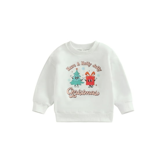 Toddler Baby Boy Girl Christmas Outfit Christmas Tree Santa Print Sweatshirt Crewneck Sweater Shirt Fall Spring Tops White 1-5T